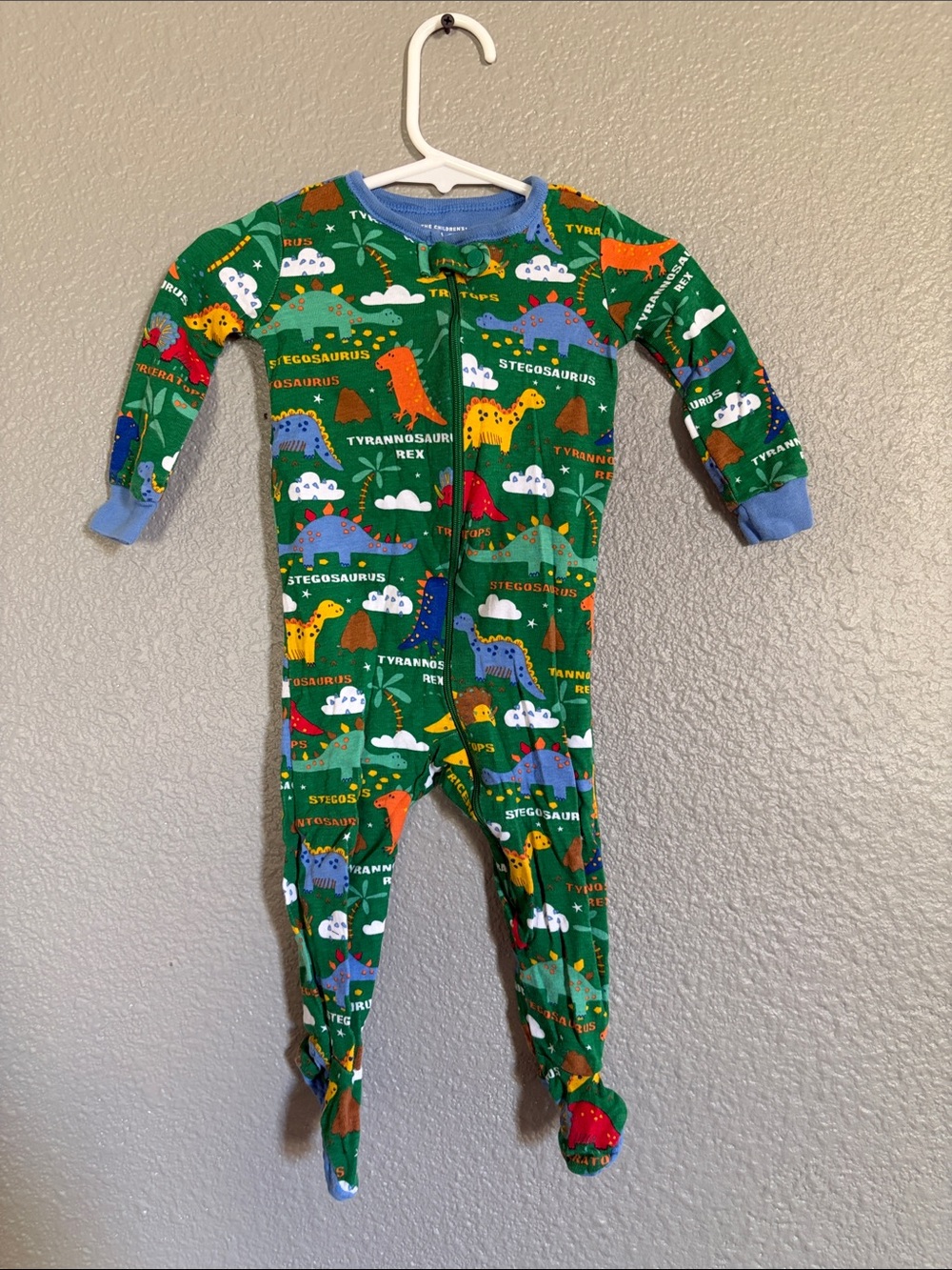 Green Dinosaur Print Footed One-Piece Pajamas